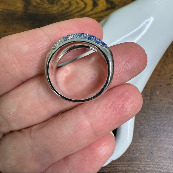 Nataliya V. Collister Blue and Clear Crystal Pave Dome Ring Size 10 - Picture 4 of 8